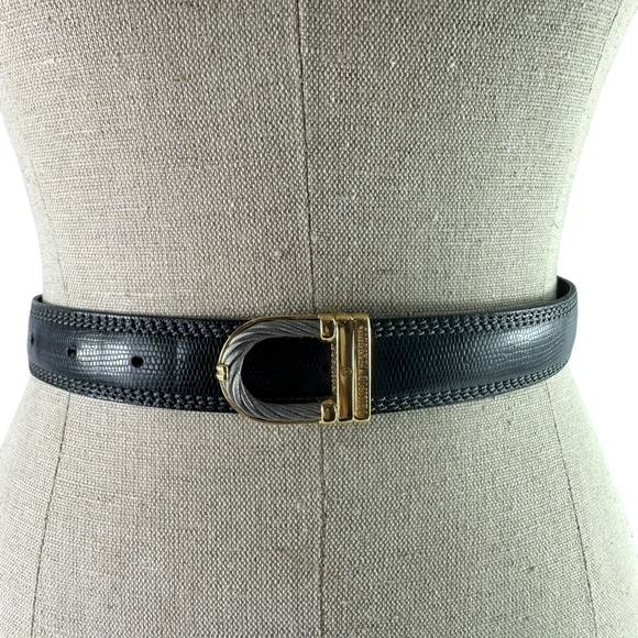 Vintage PHILIPPE CHARRIOL Rope Black Genuine Leather Lizard Pattern Belt Size 42 - Picture 3 of 12